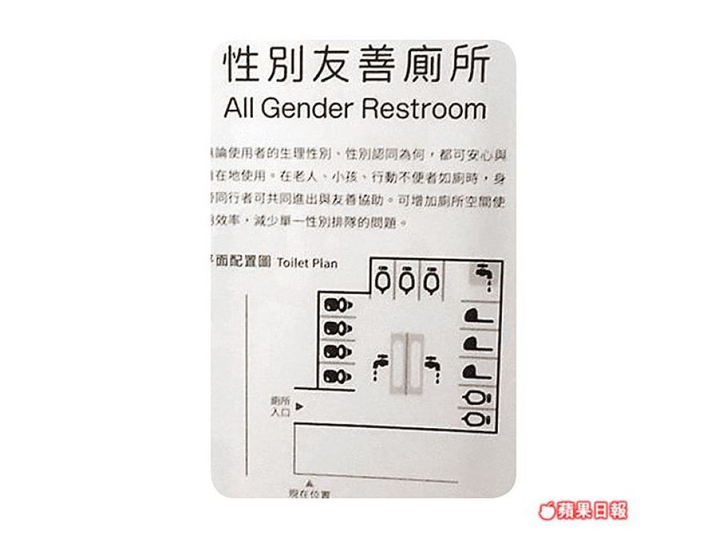 台灣大學內的性別友善廁所，外部有平面圖，使用者能輕易找到想使用的類型