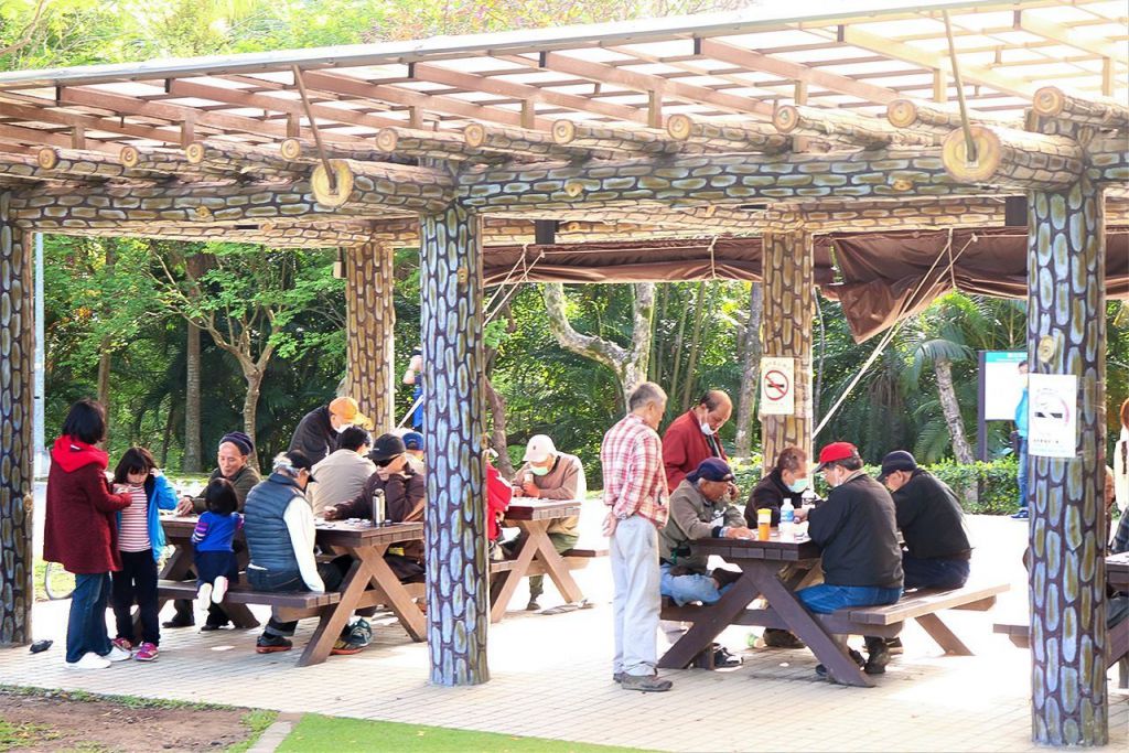 南港公園涼亭成為民眾下圍棋或象棋的休閒場所