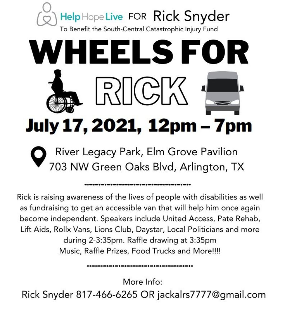 非營利組織 Help Hope Live 正在幫助 Snyder在本週末舉辦一場籌款活動，為一輛輪椅無障礙麵包車籌集資金，並對其進行改裝，讓他可以自己開車。
