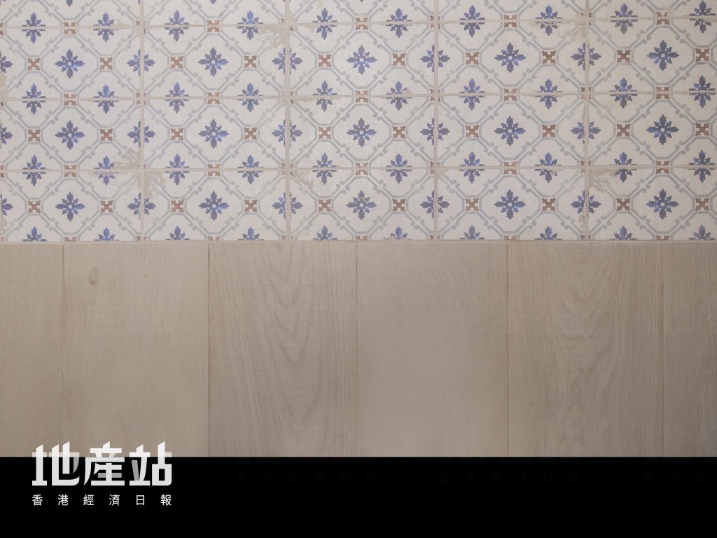 玄關與廳區分別鋪上西班牙花磚及木紋磚，兩者同樣防跣，尤其適合樂齡家居使用。