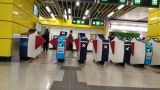 There is a wide gate in the station lobby, which allows wheelchairs and disabled/handicapped people 